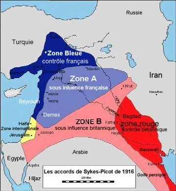 Carte de partage des zones de contrôle- Sykes-Picot 1916