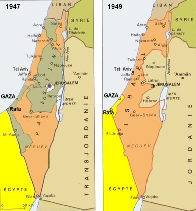 Carte de la Palestine avant et après la guerre de 1948
